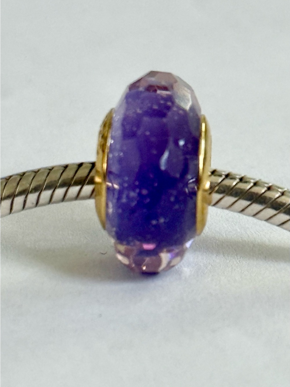 Gold core sparkling purple Murano charm fit Pandora bracelets